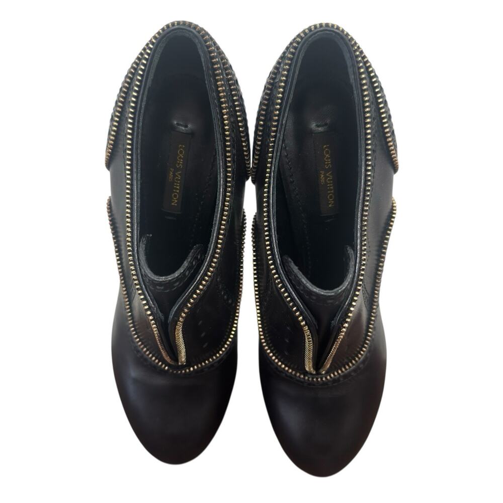 Louis Vuitton Heeled Platform Booties Black Leather Zipper Italy 37.5 EU 7.5 US - Picture 9 of 16
